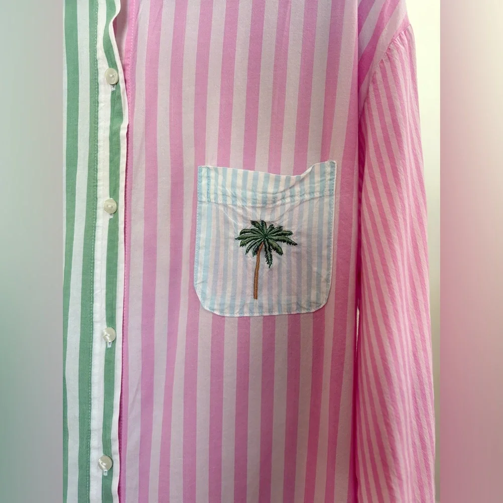 Victoria Secret cotton Pajama Shirt Colorful Stripes Button Down Cotton Dress - Picture 8 of 10